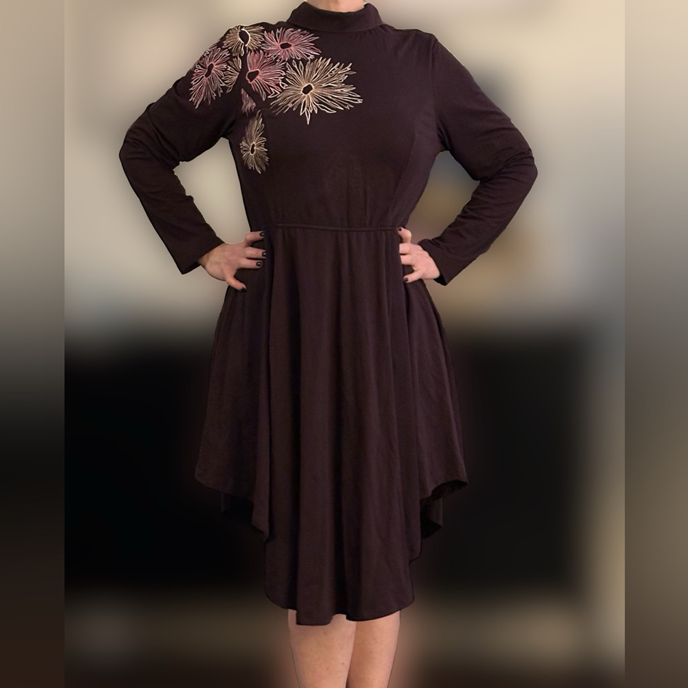 Eshakti Plum mock neck dress embroidery detail 1X 18W